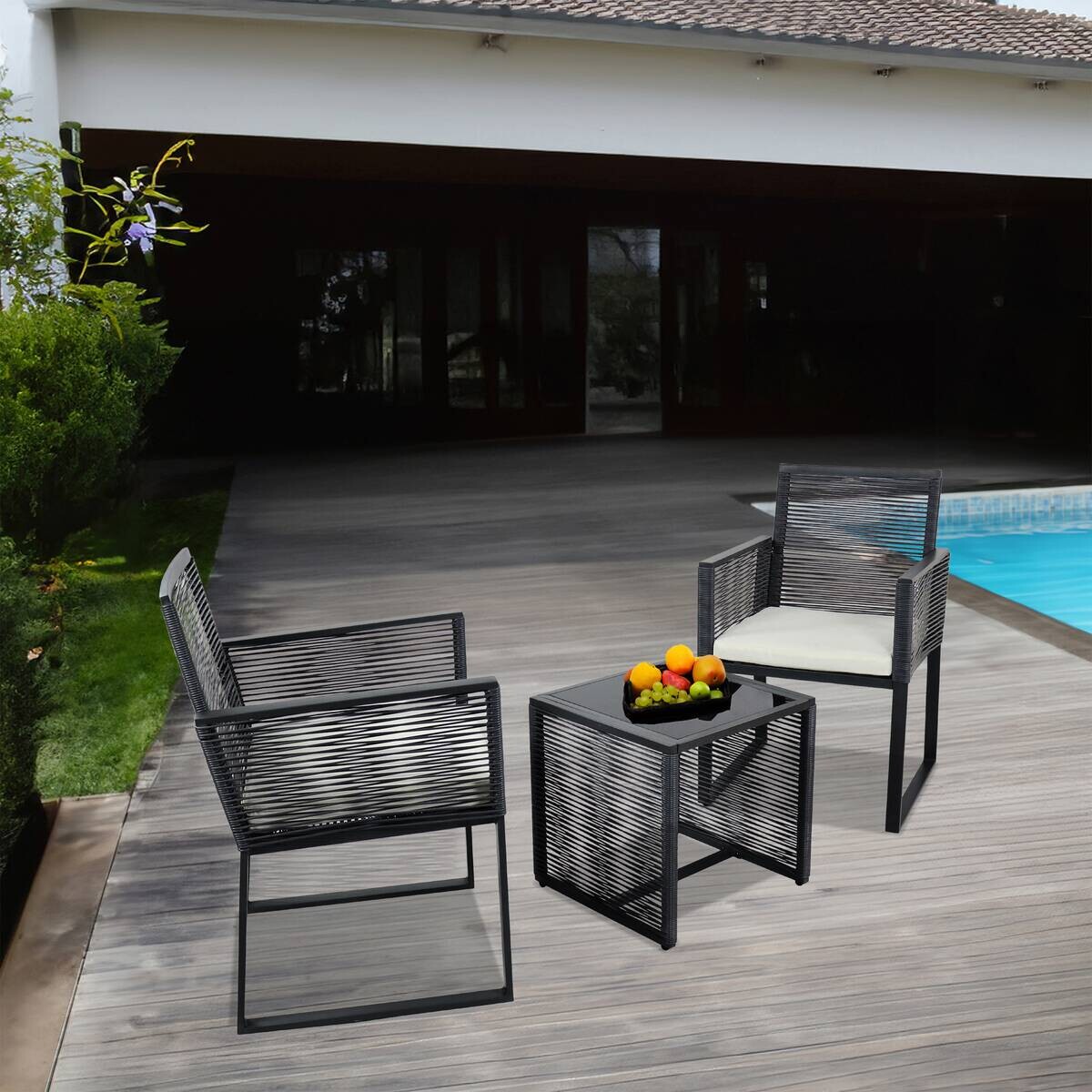 VCM Gartensitzgruppe Fidola schwarz Polyrattangeflecht B/H/L: ca. 53x86x53 cm