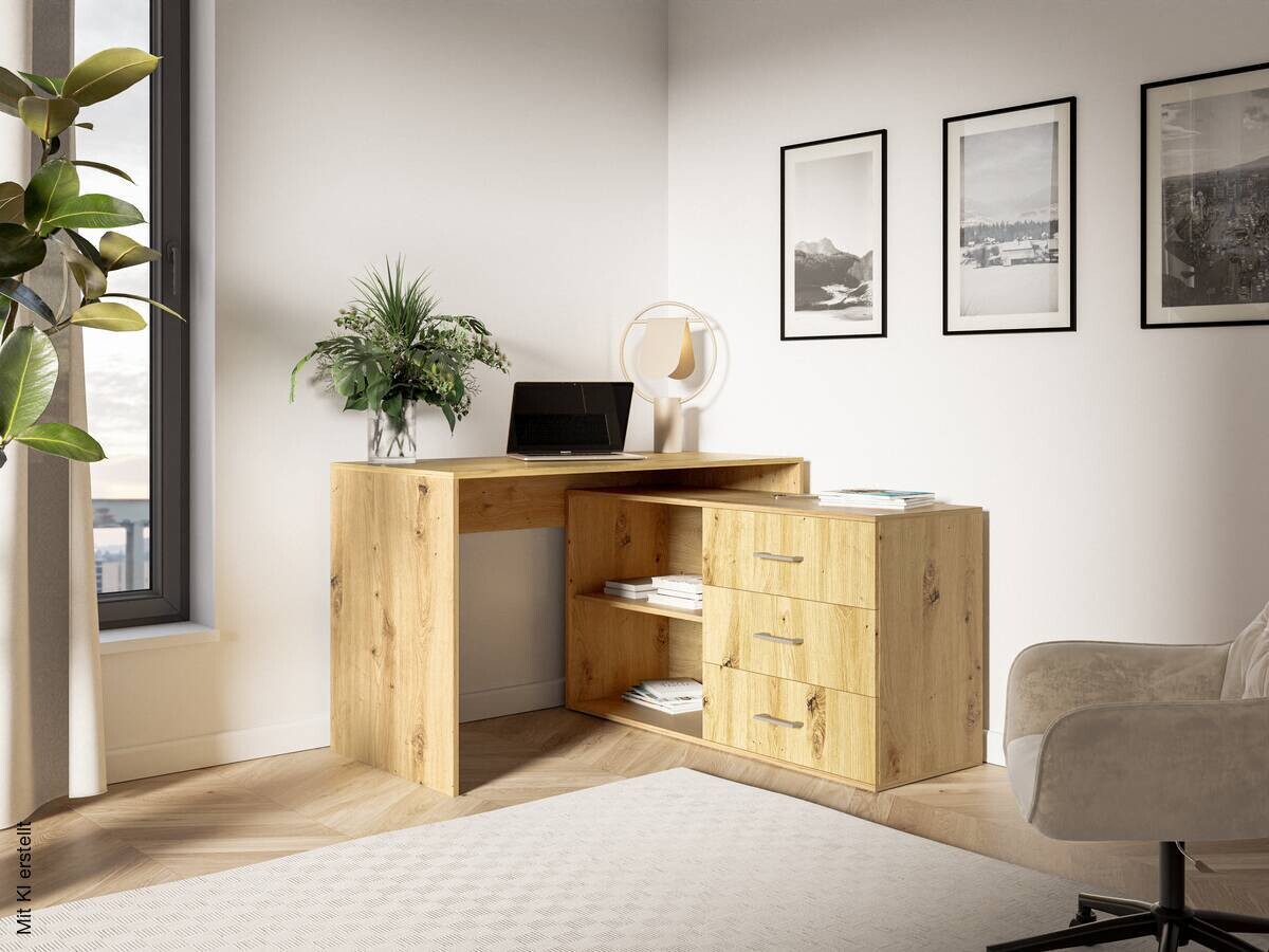 Schreibtisch KURT Eiche Artisan Nachbildung B/H/T: ca. 120x75,4x122 cm