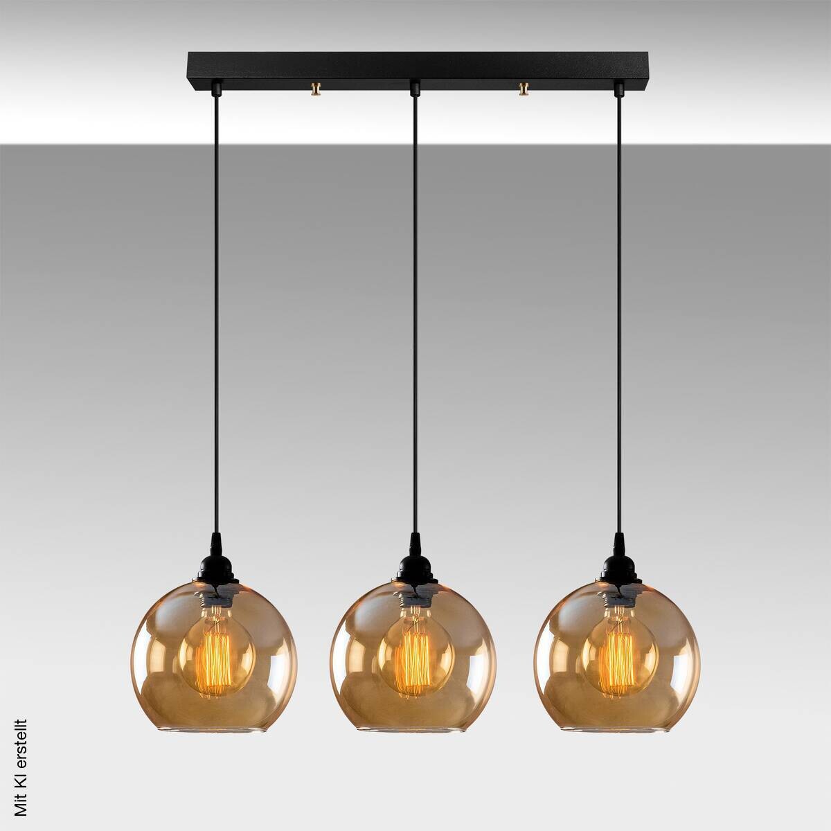 Opviq Pendelleuchte gold schwarz Glas B/H/T/L: ca. 70x116x20x70 cm E27 3 Brennstellen