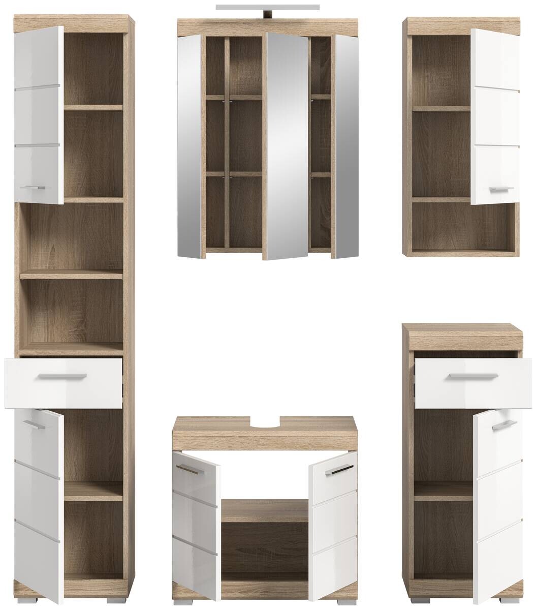 Badezimmer-Set Lambada Eiche Sonoma Nachbildung weiß Hochglanz B/H/T: ca. 164x191x34 cm