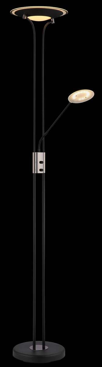 GLOBO Deckenfluter mattschwarz Chrom Satiniert Glas Metall H/D: ca. 180x30 cm 2 Brennstellen