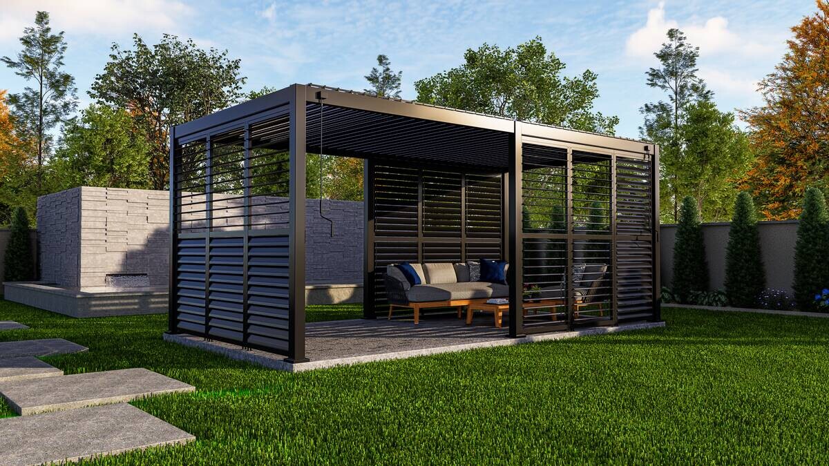 Mirador Lamellenwand für Pergola Deluxe Plus anthrazit Aluminium B/H/L: ca. 123,5x238,65x7 cm