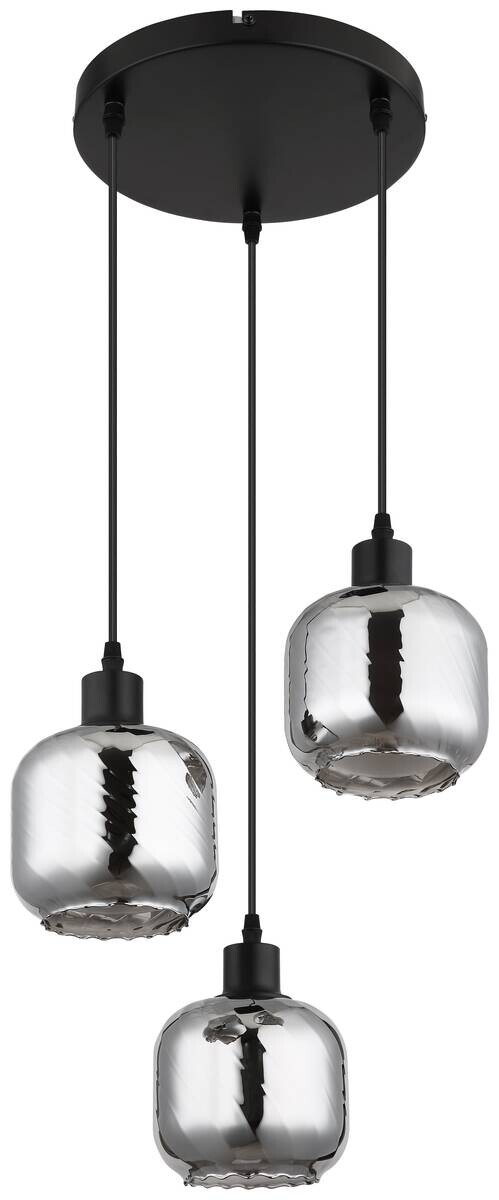 GLOBO Pendelleuchte Rauch mattschwarz Glas Metall H/D: ca. 120x35 cm E27 3 Brennstellen