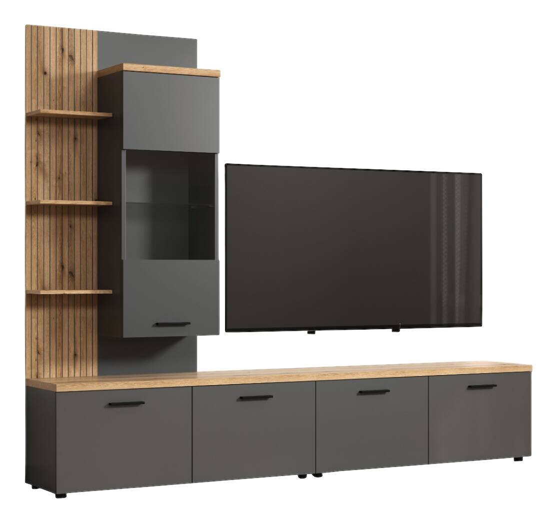 Wohnwand Baggio Eiche Evoke Coast Nachbildung anthrazit B/H/T: ca. 240x211x40 cm