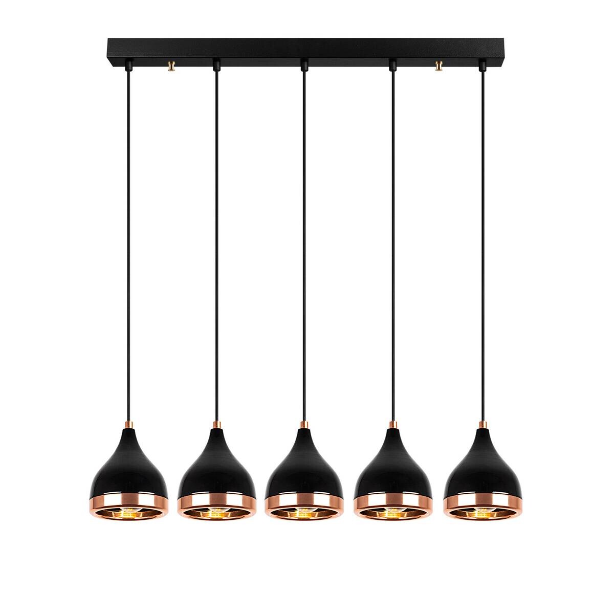 Opviq Pendelleuchte Yildo-7010 Kupfer schwarz B/H/T/L: ca. 85x135x15x85 cm E27 5 Brennstellen