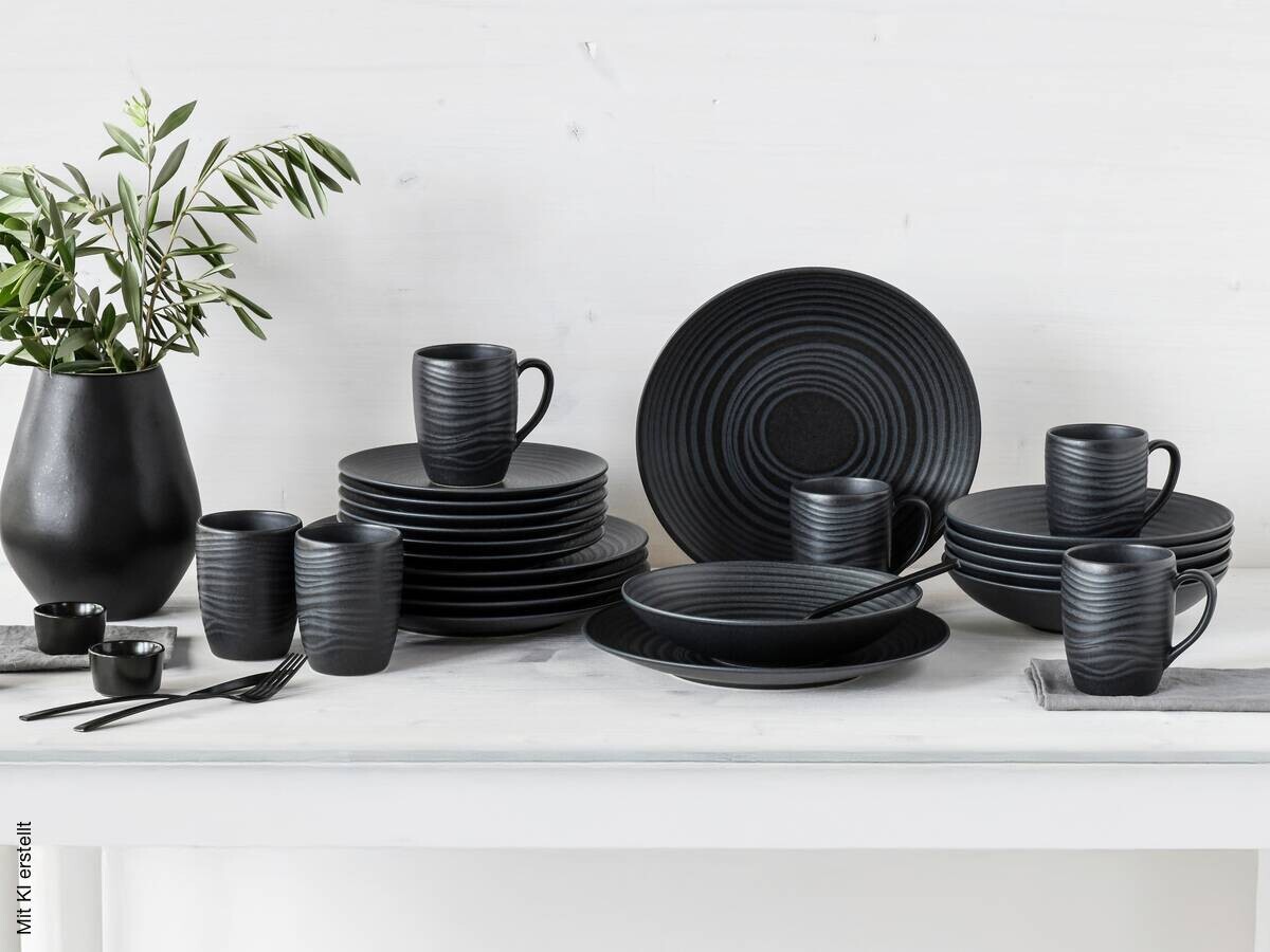 CreaTable Kombiservice Lava Stone schwarz Steinzeug 24 tlg.