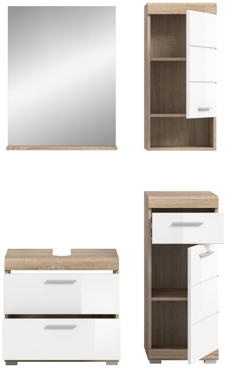Badezimmer-Set Lambada Eiche Sonoma Nachbildung weiß Hochglanz B/H/T: ca. 112x191x37 cm