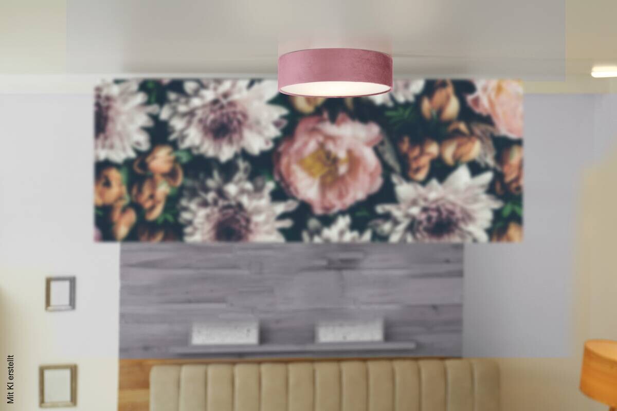 Searchlight Deckenleuchte Drum pink Stahl Samt B/H/L/D: ca. 38x10x38x38 cm E27 2 Brennstellen
