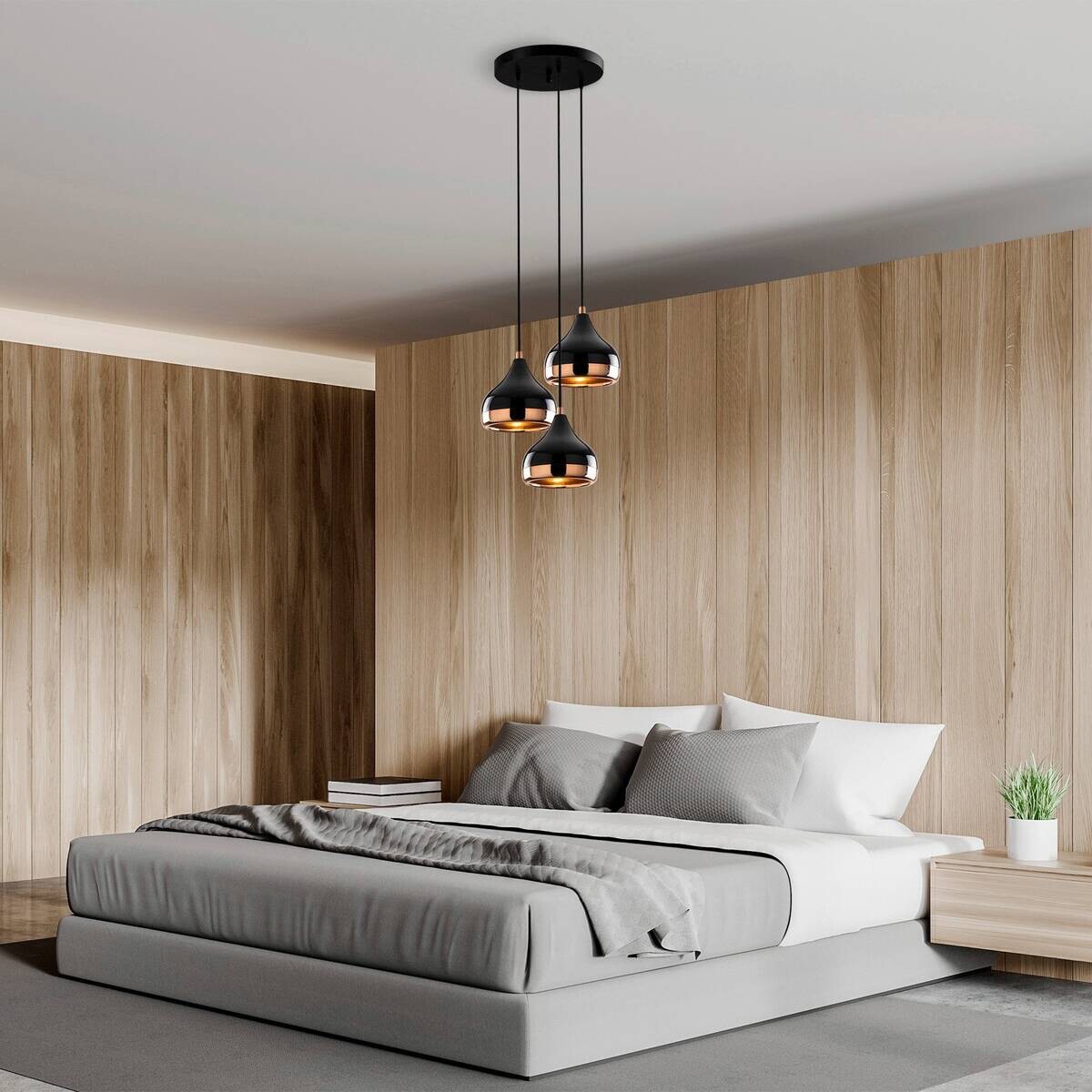 Opviq Pendelleuchte Yildo Kupfer schwarz Metall B/H/T/L/D: ca. 37x111x37x37x37 cm E27 3 Brennstellen
