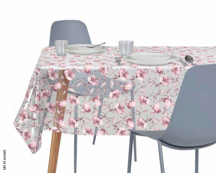 Abwaschbarer Tischbelag Fantasie Blüte transparent B: ca. 140 cm