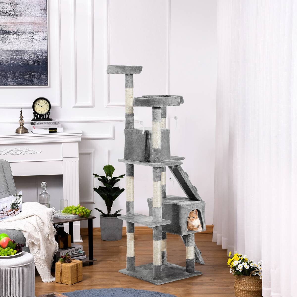 PawHut Katzenbaum grau Polyester B/H/L: ca. 50x170x50 cm