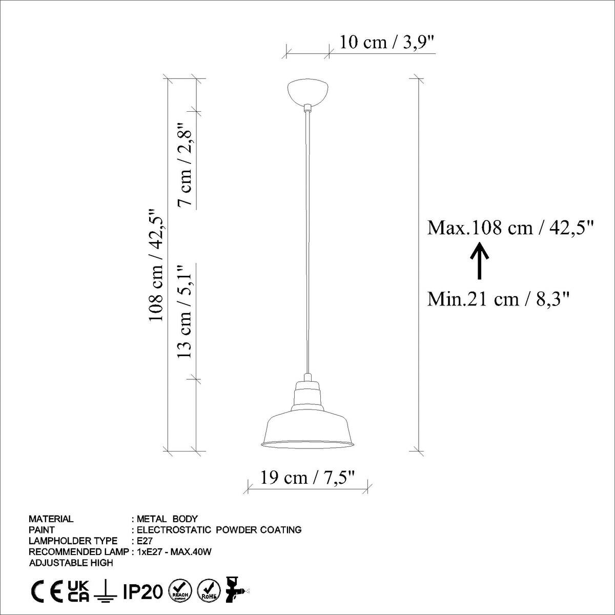 Opviq Pendelleuchte braun B/H/T: ca. 19x108x19 cm E27 1 Brennstellen