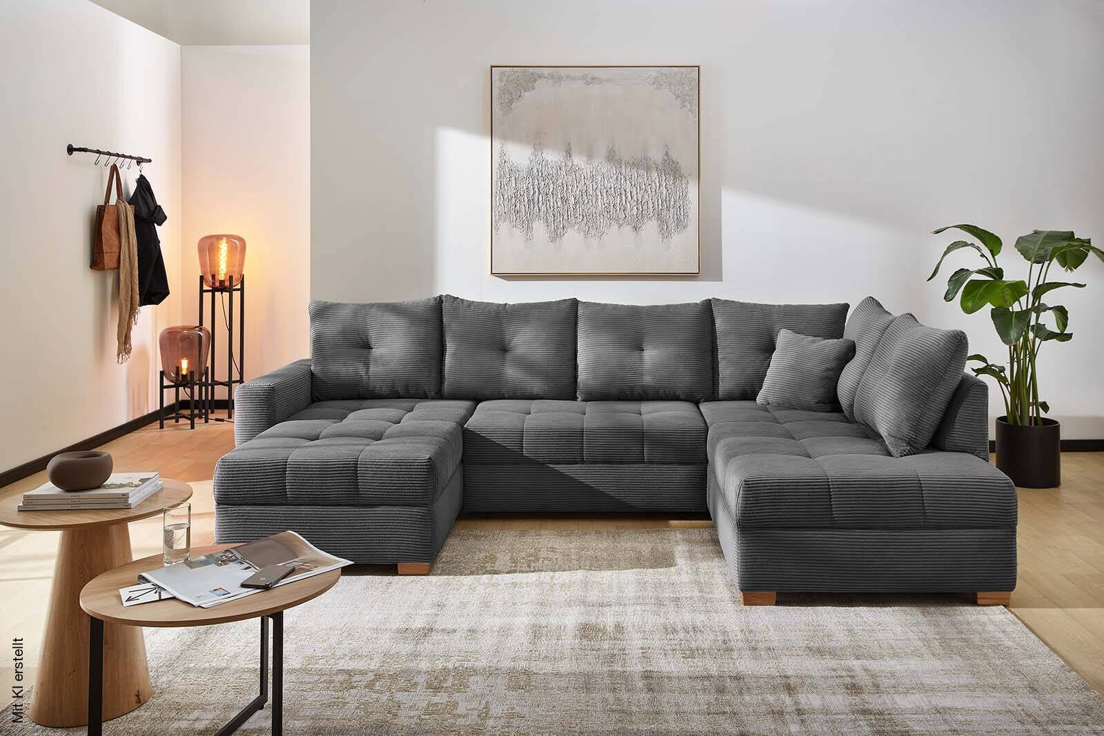 Wohnlandschaft grau Microfaser B/H/T: ca. 313x92x200 cm