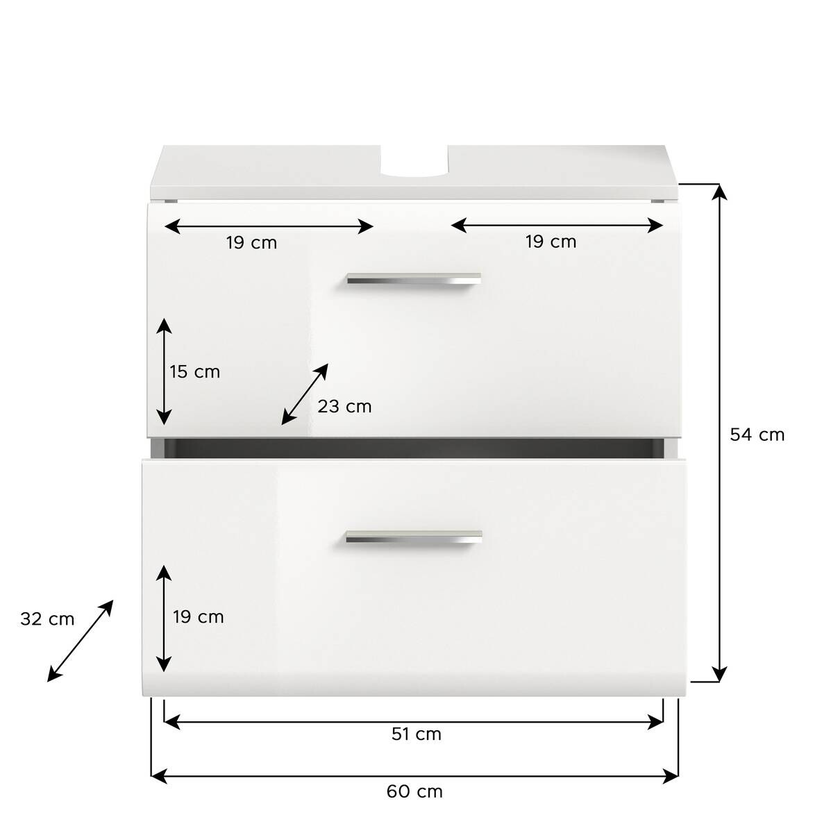 Waschbeckenunterschrank ICE weiß weiß Hochglanz B/H/T: ca. 60x54x32 cm
