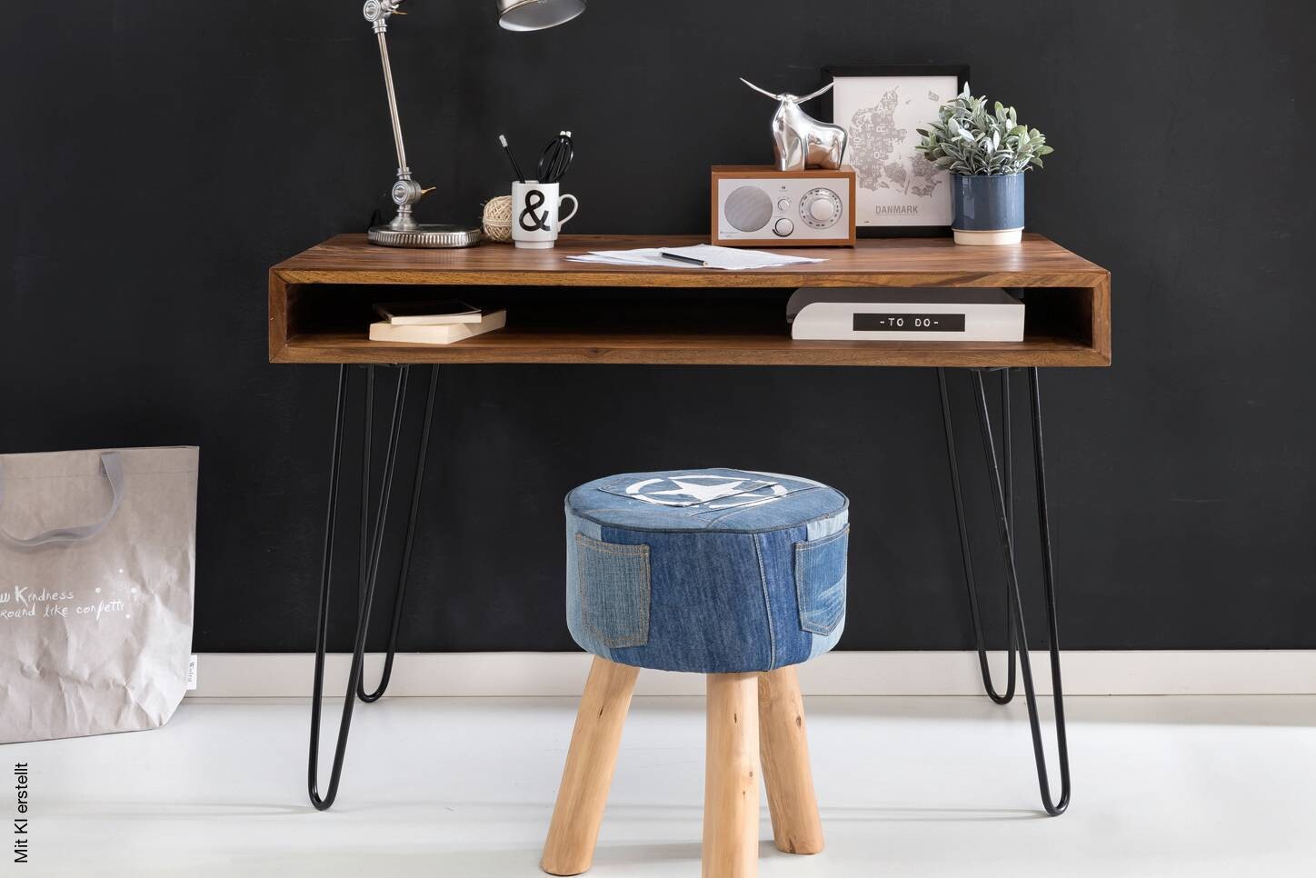 Schreibtisch natur schwarz matt B/H/T: ca. 110x76x60 cm