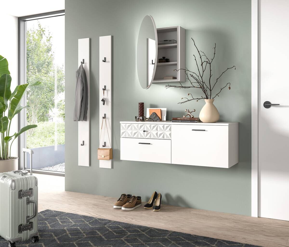 Garderobe Prisma weiß weiß Hochglanz B/H/T: ca. 172x192x34 cm