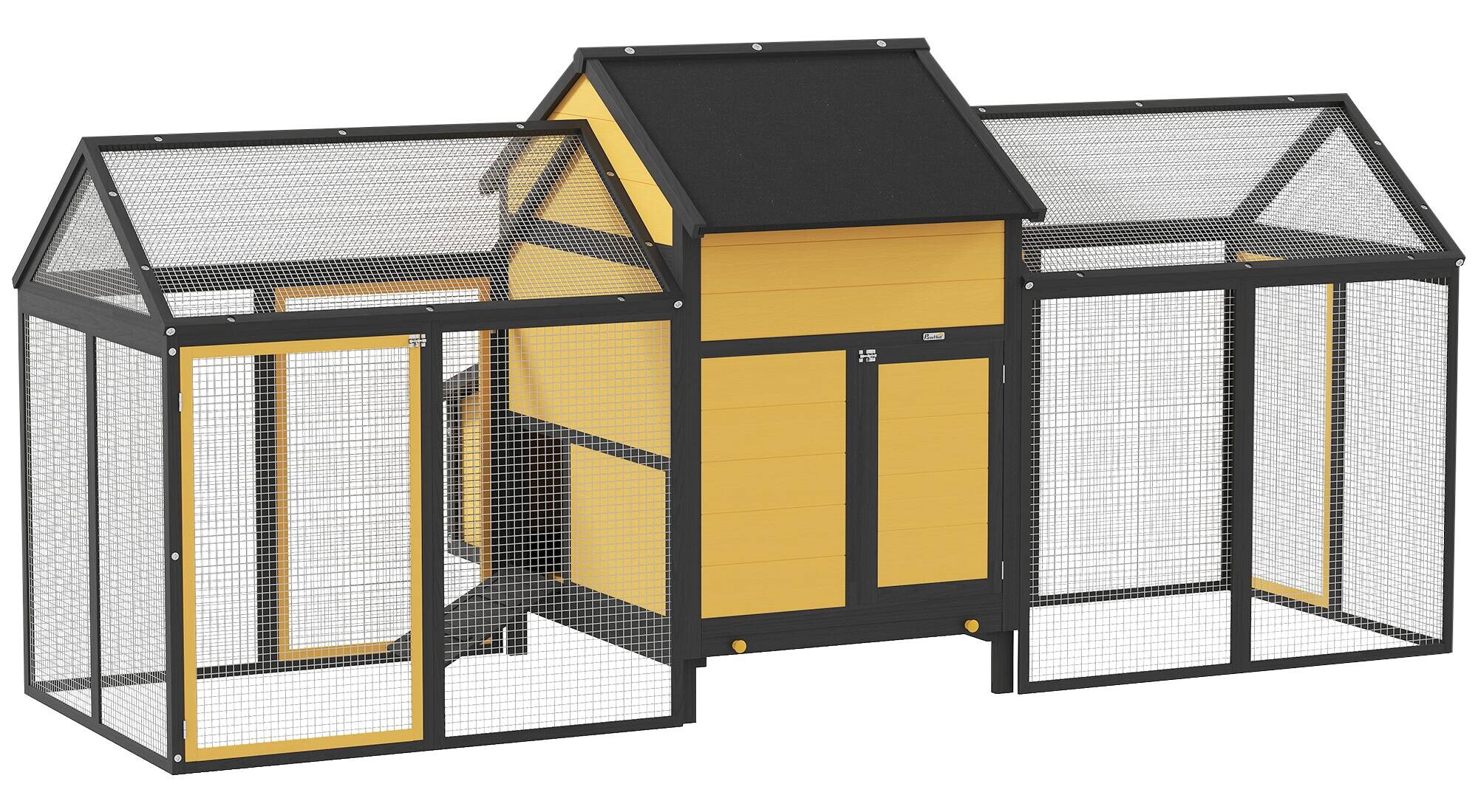 PawHut Hühnerstall gelb Holz B/H/L: ca. 125x113,5x247 cm