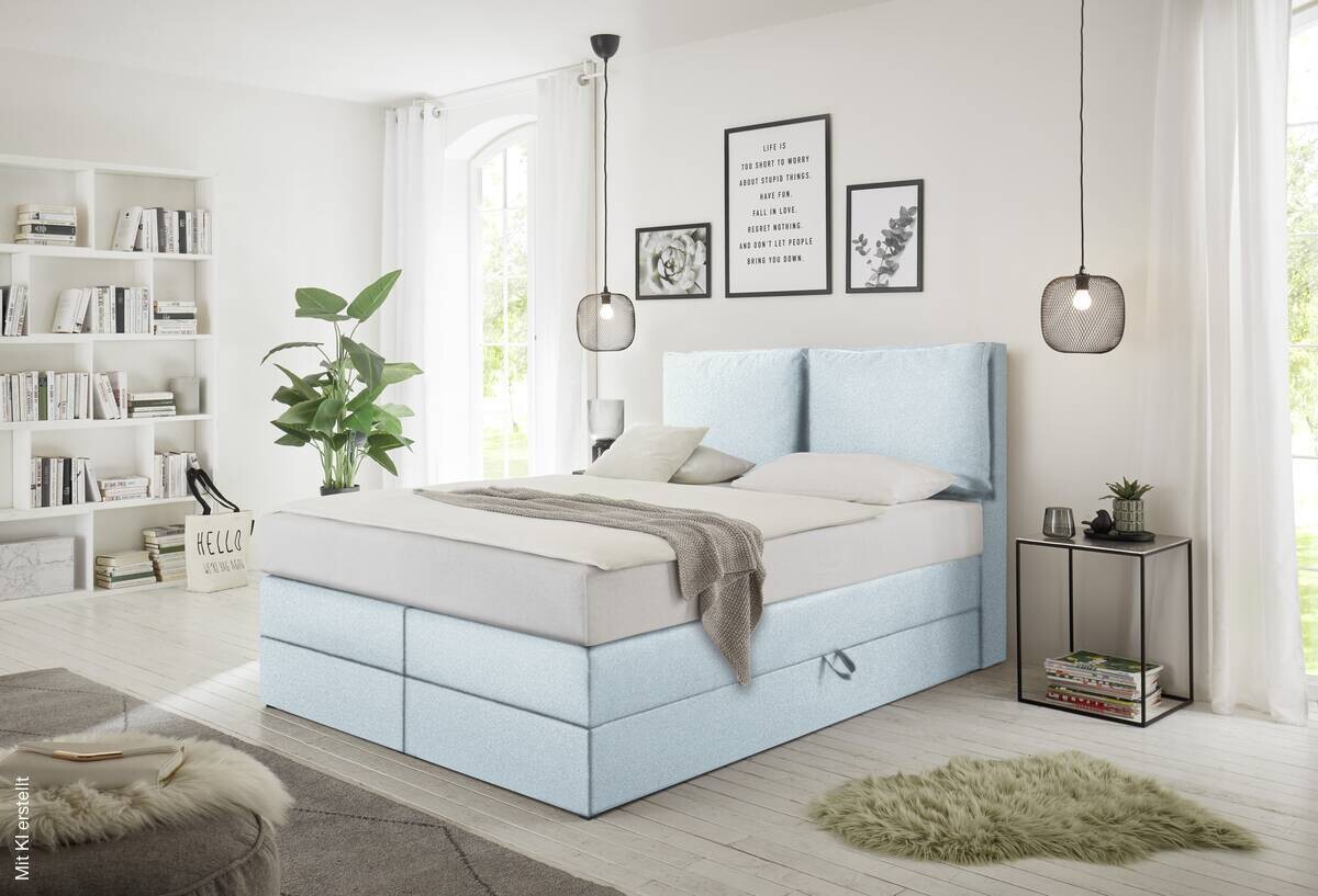 Boxspringbett Lissy hellblau Liegefläche B/L: ca. 140x200 cm