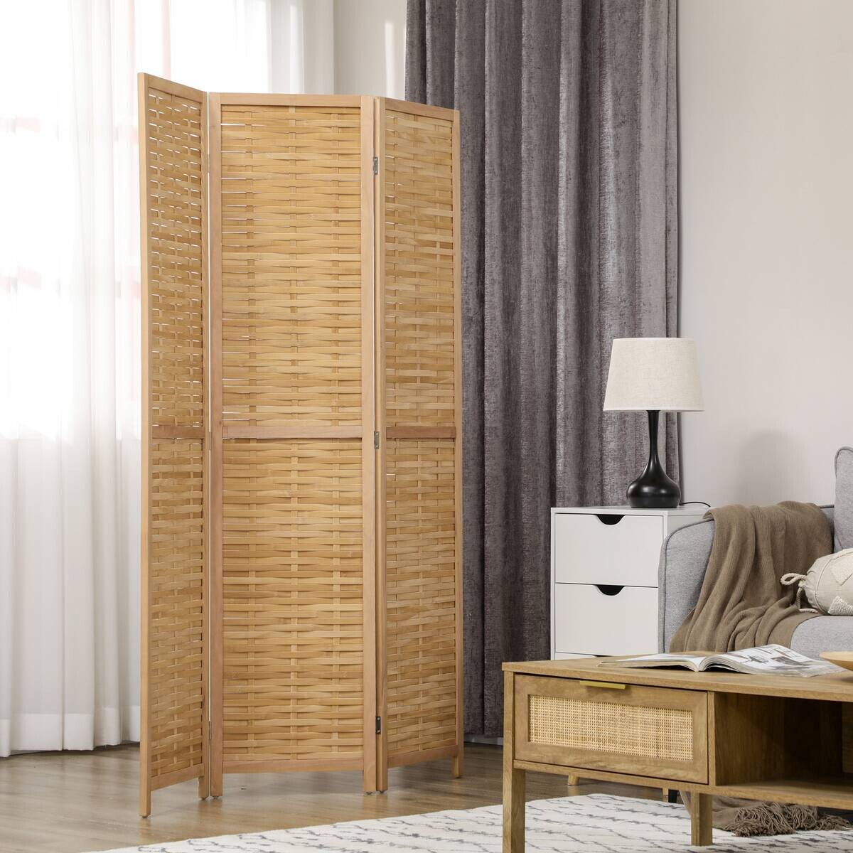 HOMCOM Paravent natur Bambus B/H/L: ca. 1,8x120x170 cm