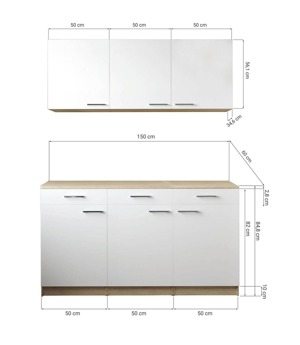 Anbauküchen-Set Merle weiß B/H/T: ca. 150x200x60 cm