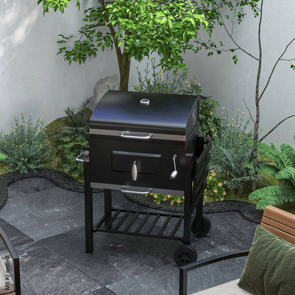 Outsunny Holzkohlegrill Edelstahl B/H/L: ca. 65x108x113 cm