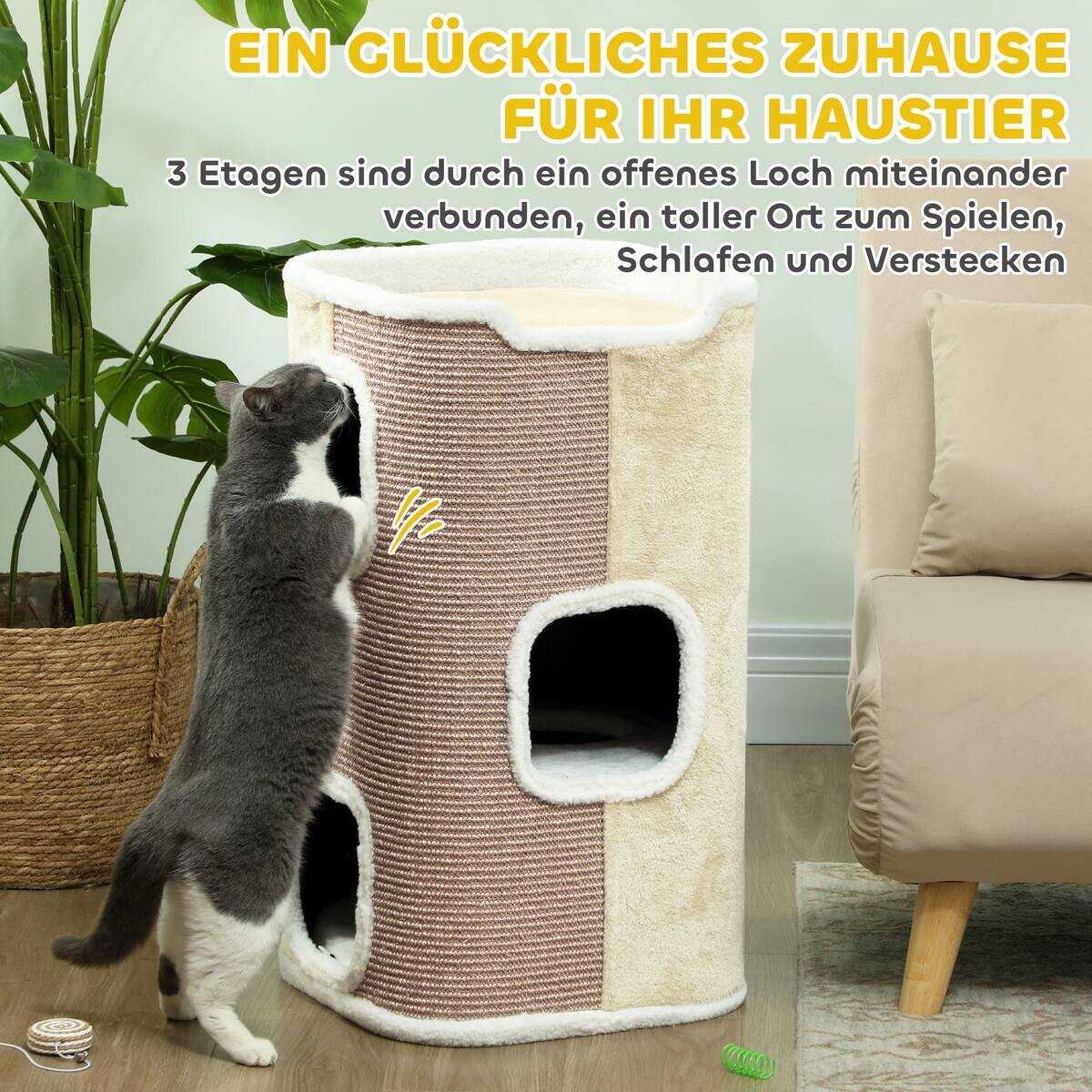 PawHut Kratztonne weiß Spanplatte B/H/L: ca. 40x74x40 cm