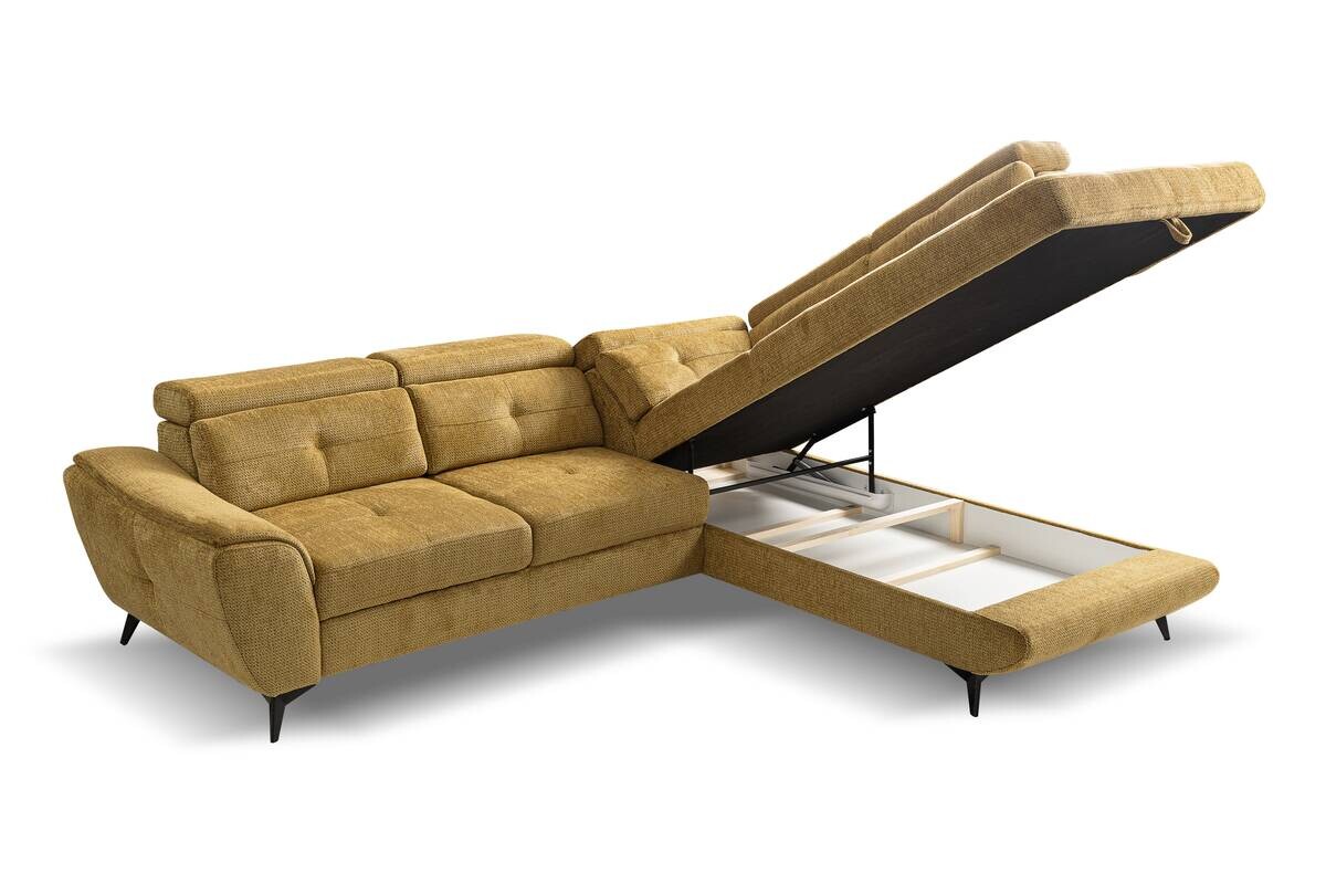 Ecksofa mit Bettfunktion und Bettkasten senf Microfaser B/H/T: ca. 274x82x231 cm