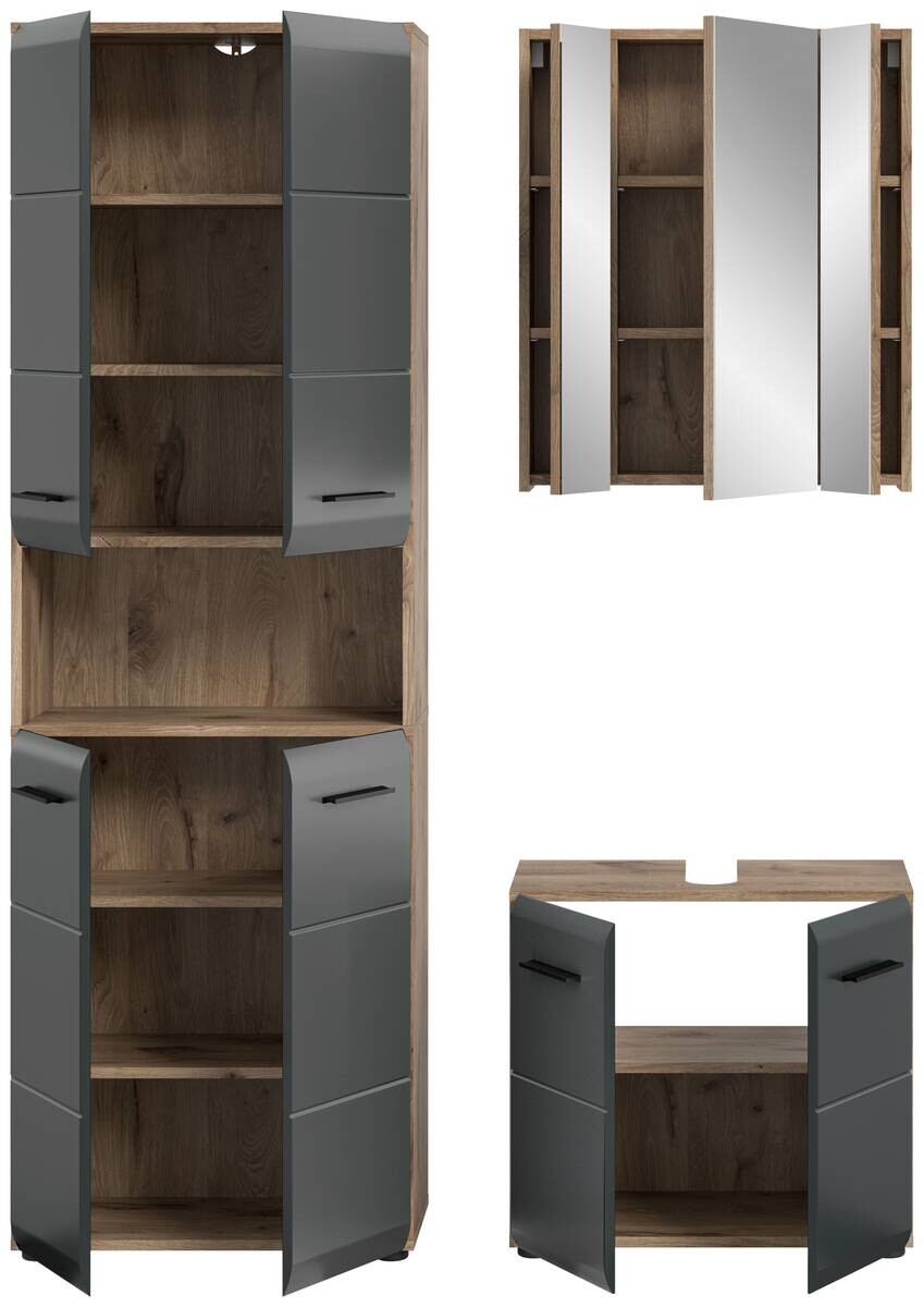 Badezimmer-Set Ice Nox Oak Nachbildung schwarz matt B/H/T: ca. 135x185x30 cm
