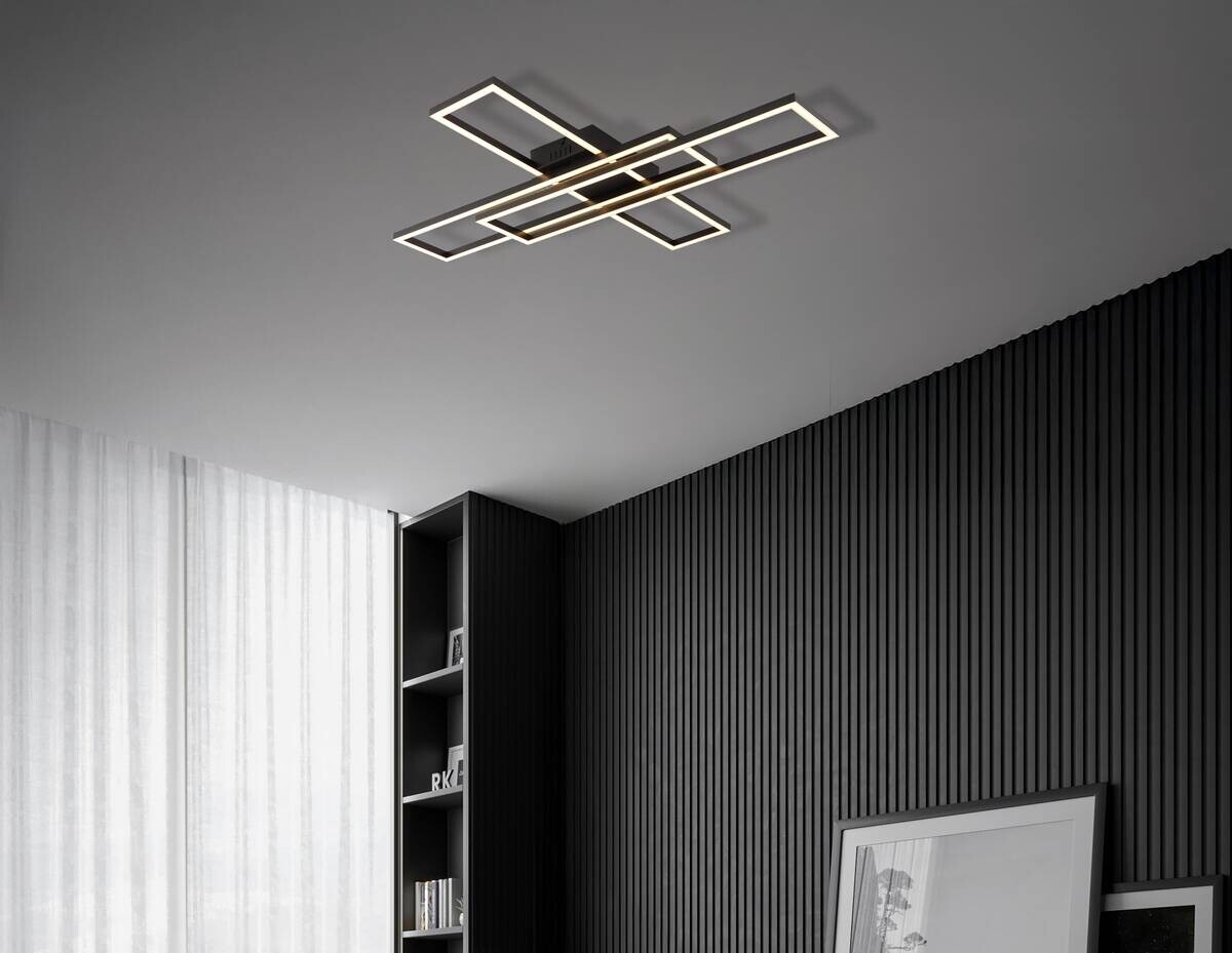 GLOBO TED-Deckenleuchte Opal mattschwarz Kunststoff B/H/L: ca. 60x7,4x80 cm 1 Brennstellen