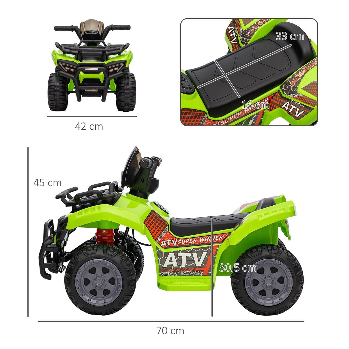 HOMCOM Kinder-Elektroquad grün B/H/L: ca. 44x42x66 cm