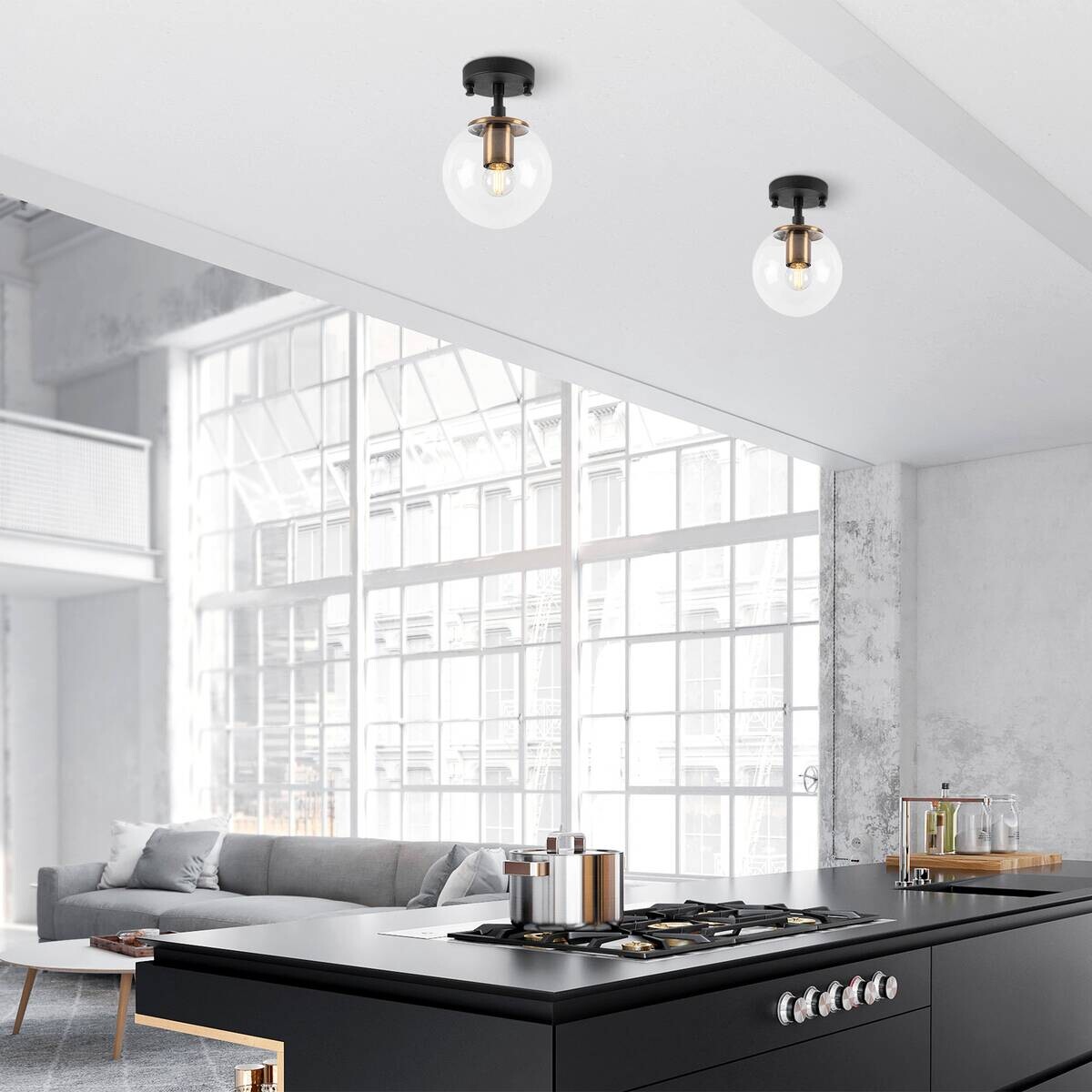 Opviq Deckenleuchte Atmaca bronze schwarz Metall Glas B/H/T/L/D: ca. 15x23x15x15x15 cm E14 1 Brennstellen