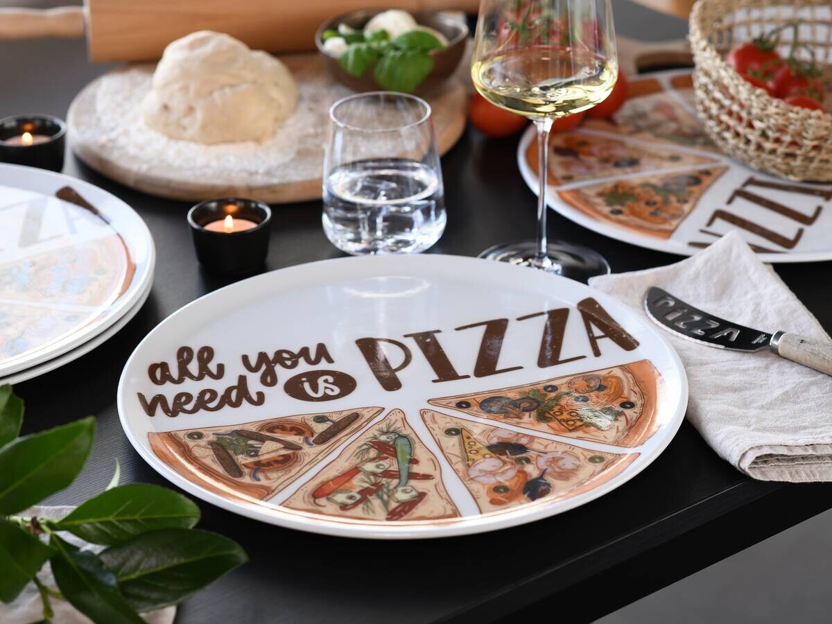 CreaTable Pizzateller-Set Europa bunt Porzellan D: ca. 33 cm