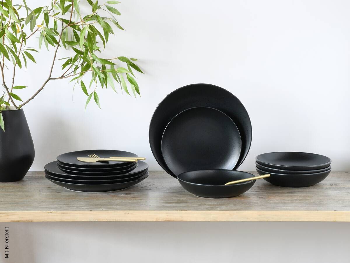 CreaTable Tafelservice Magic Black schwarz Steinzeug 12 tlg.