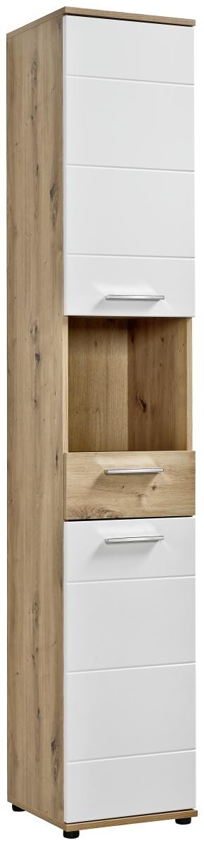 Badhochschrank Bergen Eiche Artisan Nachbildung weiß Hochglanz B/H/T: ca. 35x195x35 cm