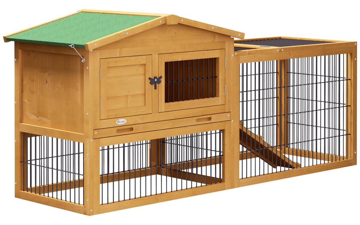 PawHut Kaninchenstall gelb Holz B/H/L: ca. 52x68x150 cm