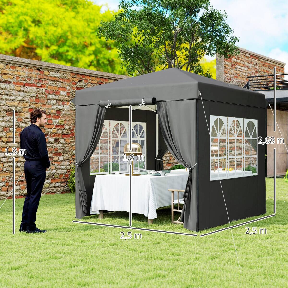 Outsunny Pavillon dunkelgrau Metall B/H/L: ca. 250x268x250 cm