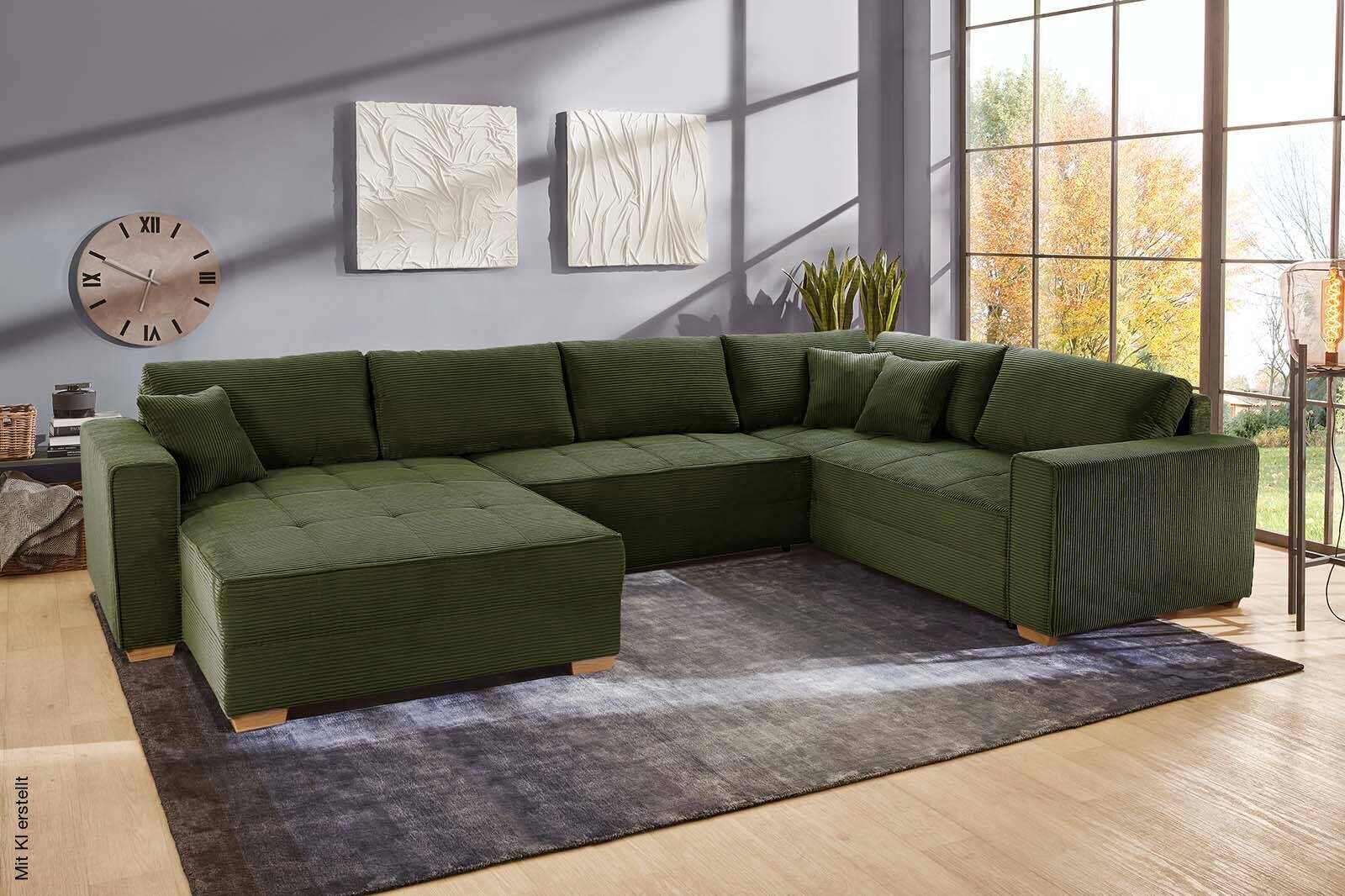 Wohnlandschaft grün Microfaser B/H/T: ca. 379x86x227 cm
