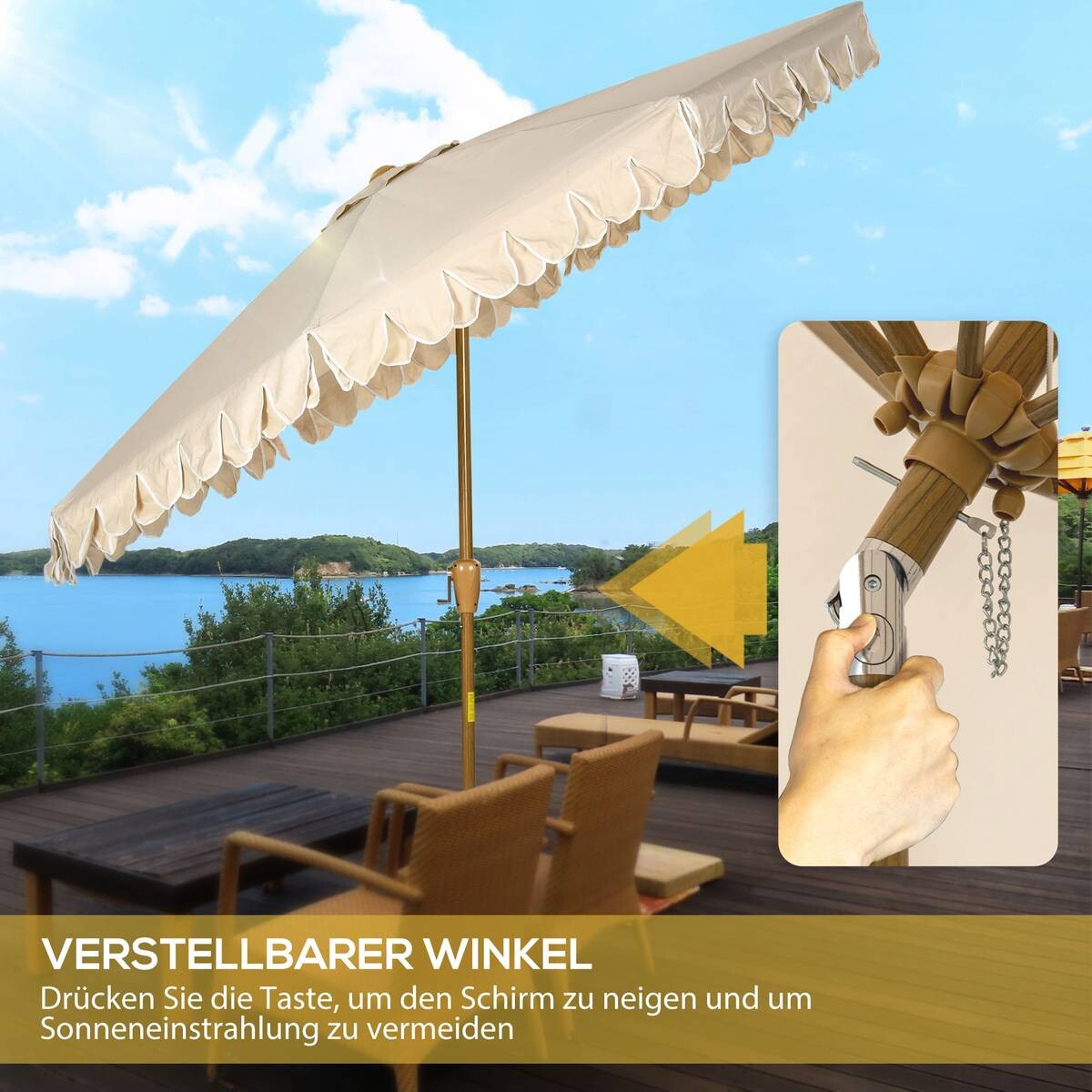 Outsunny Sonnenschirm mit 8 Rippen khaki Polyester B/H/L: ca. 265x235,5x265 cm