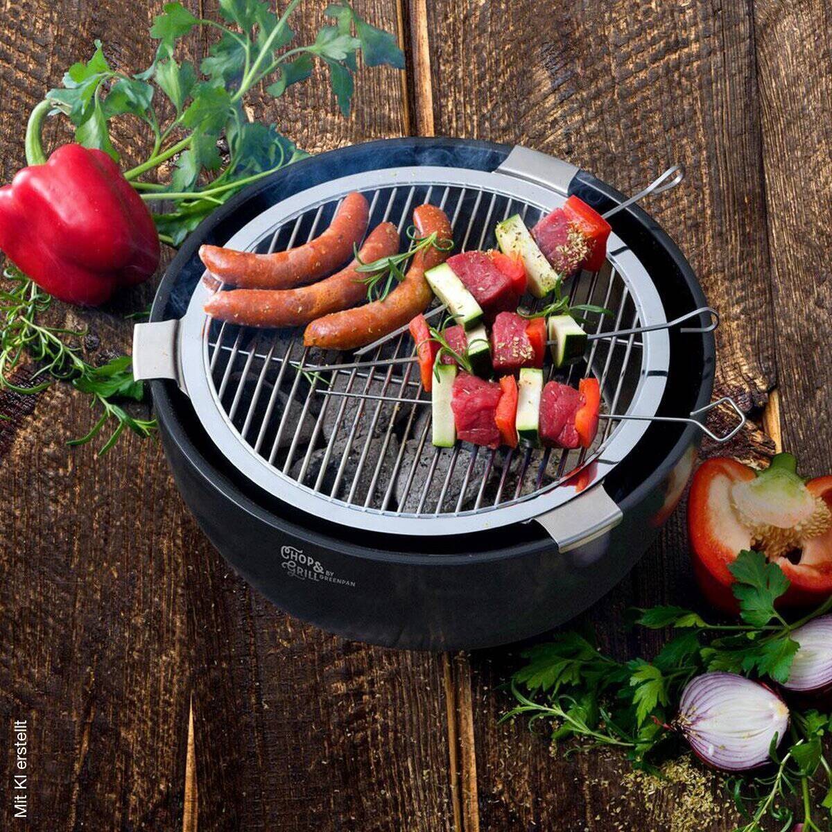 Holzkohle Tischgrill schwarz Edelstahl Keramik B/H/L: ca. 41x16x7 cm