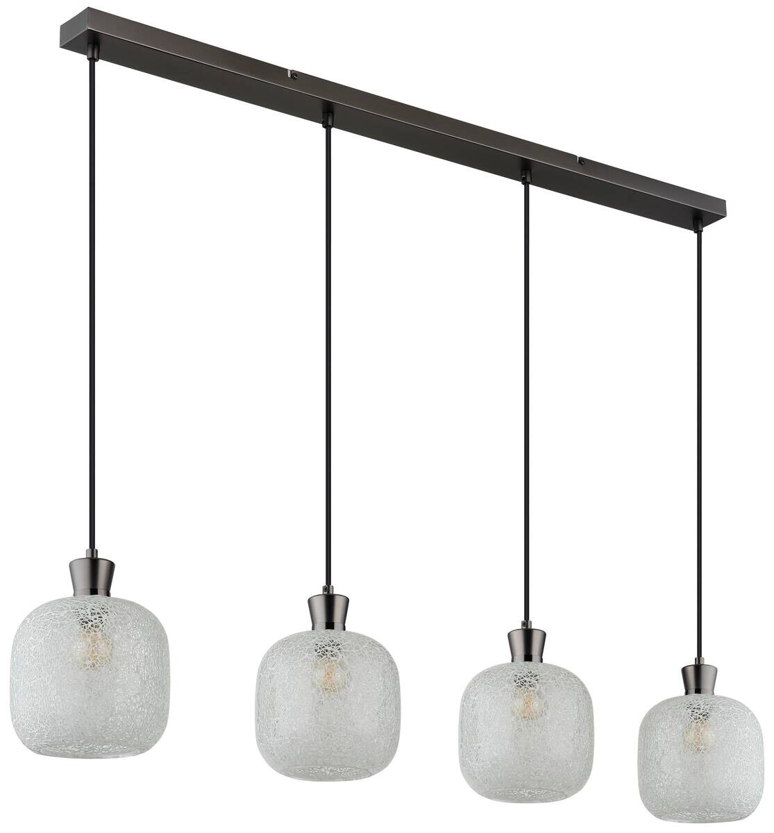 GLOBO Hängeleuchte schwarz Chrom Metall Glas B/H/L: ca. 18x95,5x25 cm E14 4 Brennstellen