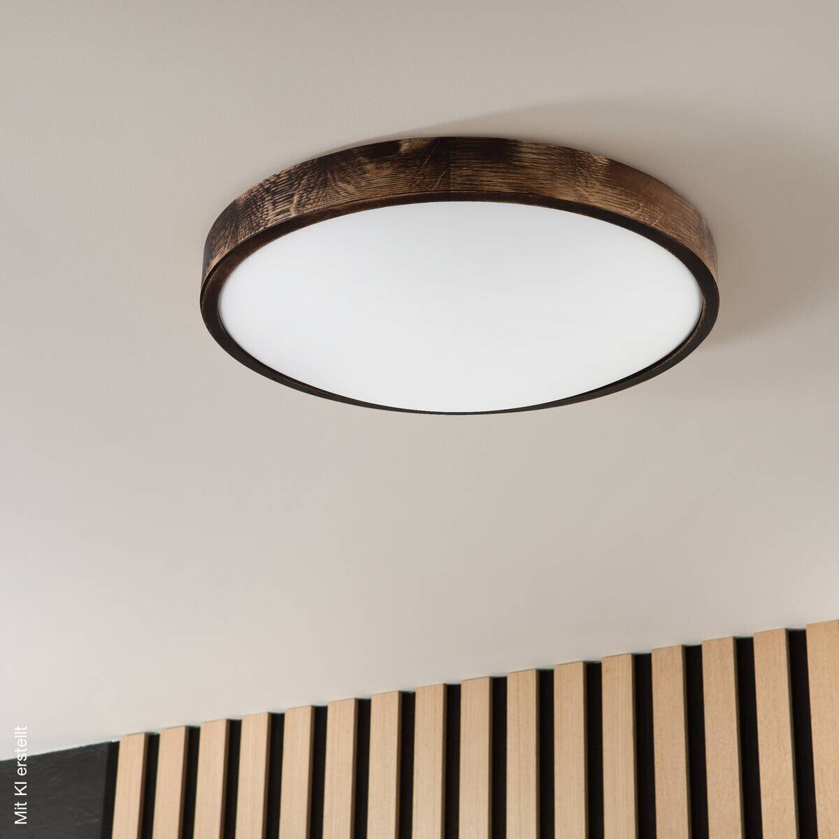 Lamkur Deckenleuchte Eiche Holz Glas B/H/L: ca. 48,5x12x48,5 cm