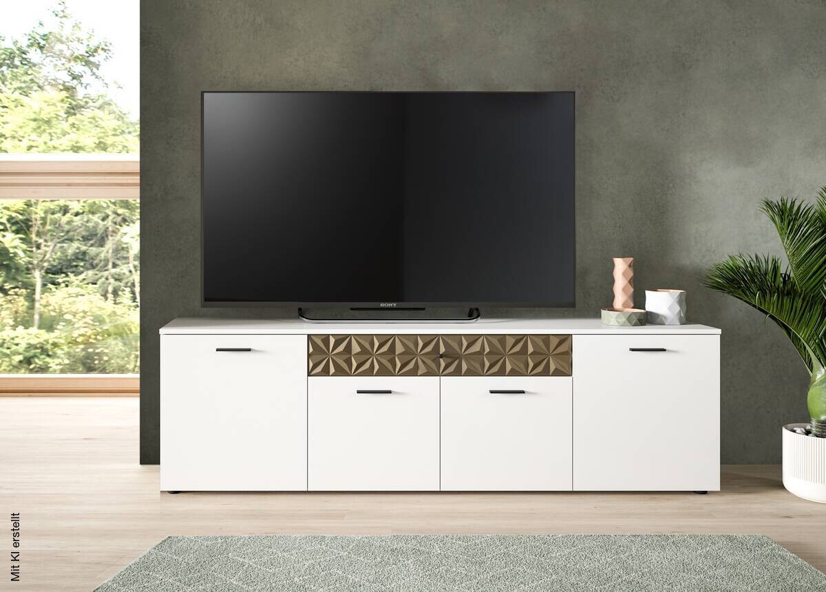 TV-Lowboard Prisma weiß gold Optik B/H/T: ca. 190x57x37 cm