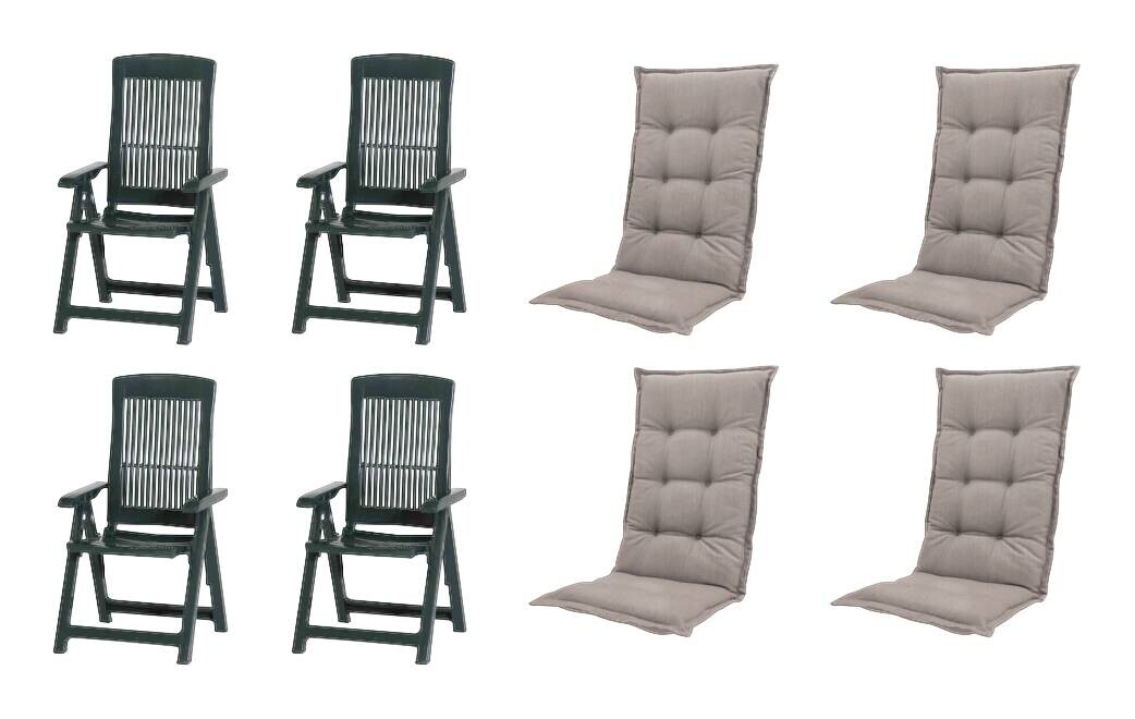 PROGARDEN,MADISON Klappsessel Set + Auflagen Tampa grün Kunststoff B/H/L: ca. 61x109x60 cm