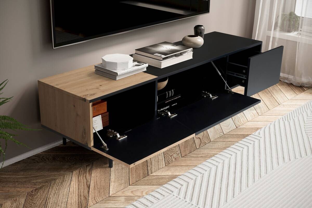 Lowboard schwarz Eiche Optik B/H/T: ca. 150x40x40 cm