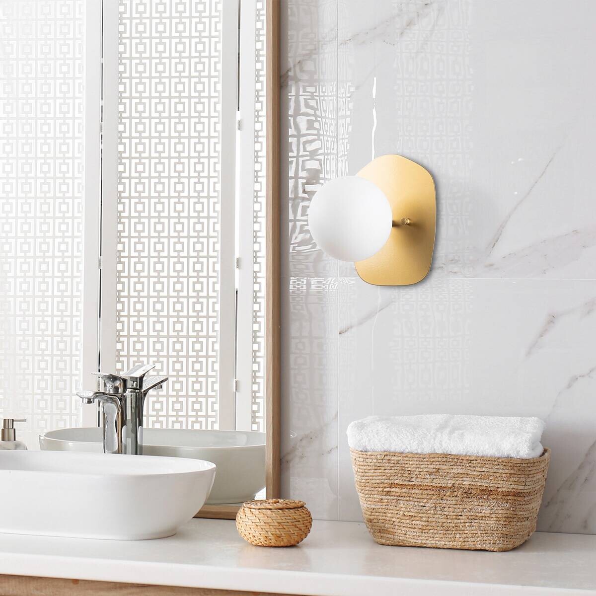 Opviq Wandleuchte gold Glas Metall B/H/L: ca. 25x25x20 cm E14 1 Brennstellen