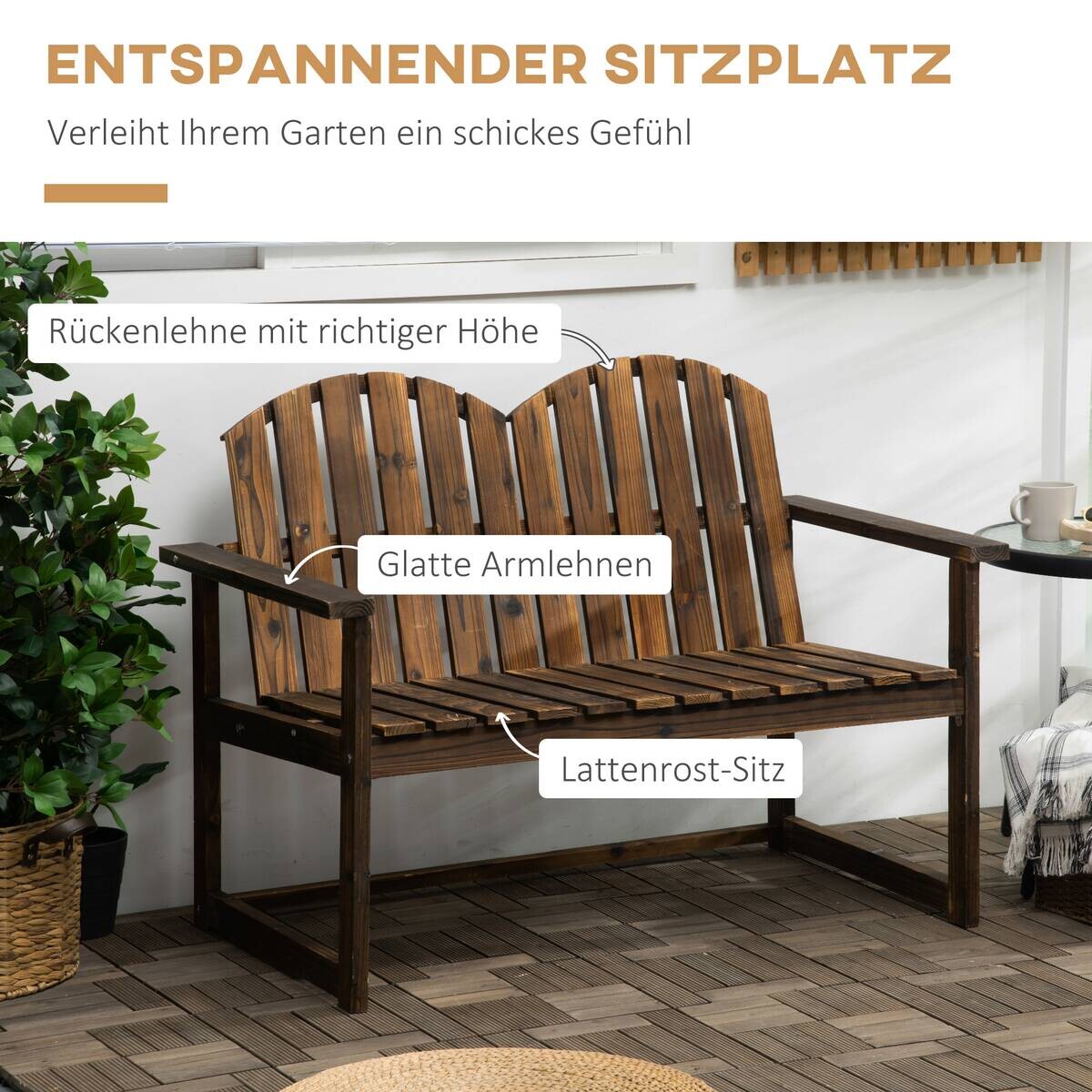 Outsunny Gartenbank grau Holz B/H/L: ca. 63x114x86 cm