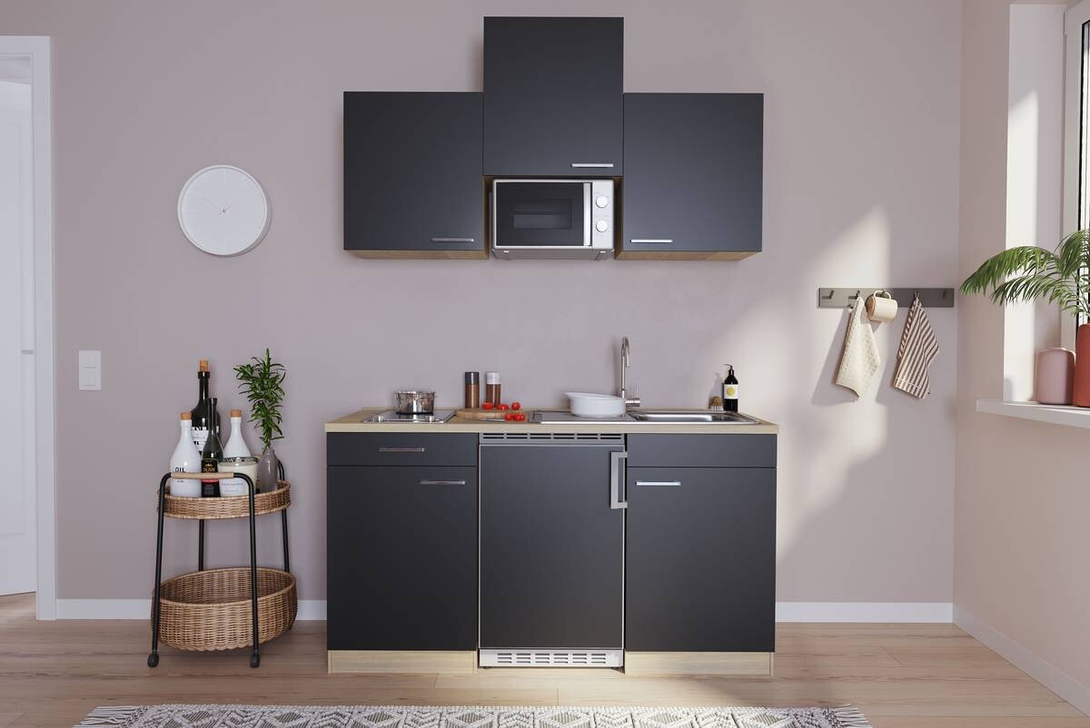 Respekta Singleküche Economy schwarz matt B/H/T: ca. 150x200x60 cm