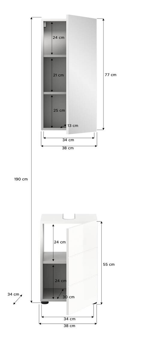 Badezimmer-Set VIRA weiß weiß Hochglanz B/H/T: ca. 38x190x34 cm