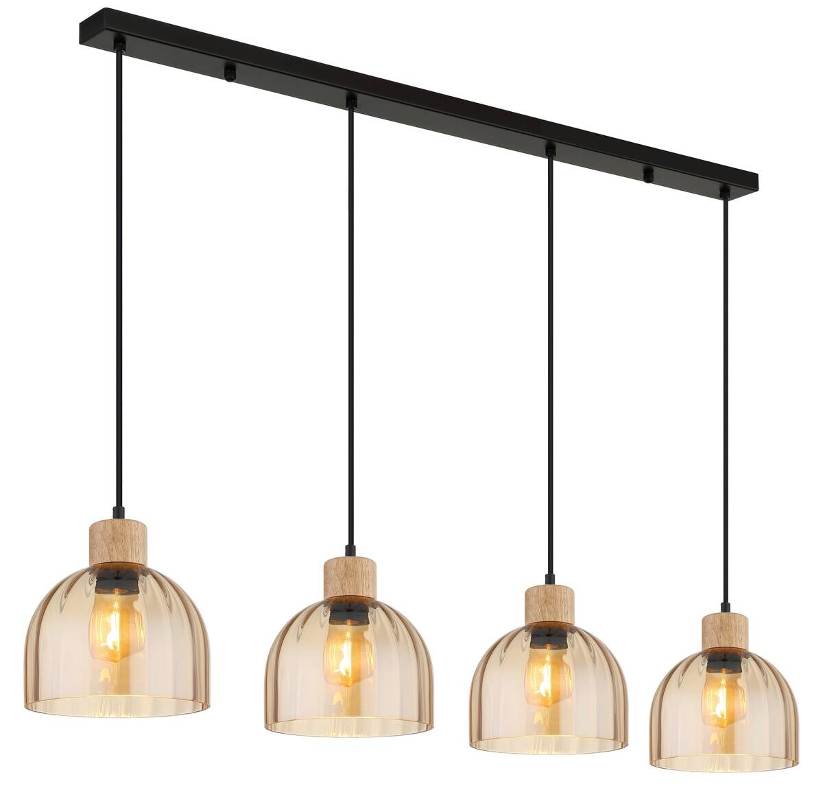 GLOBO Pendelleuchte amber schwarz Metall Glas B/H/T: ca. 20x120x113 cm E27 4 Brennstellen