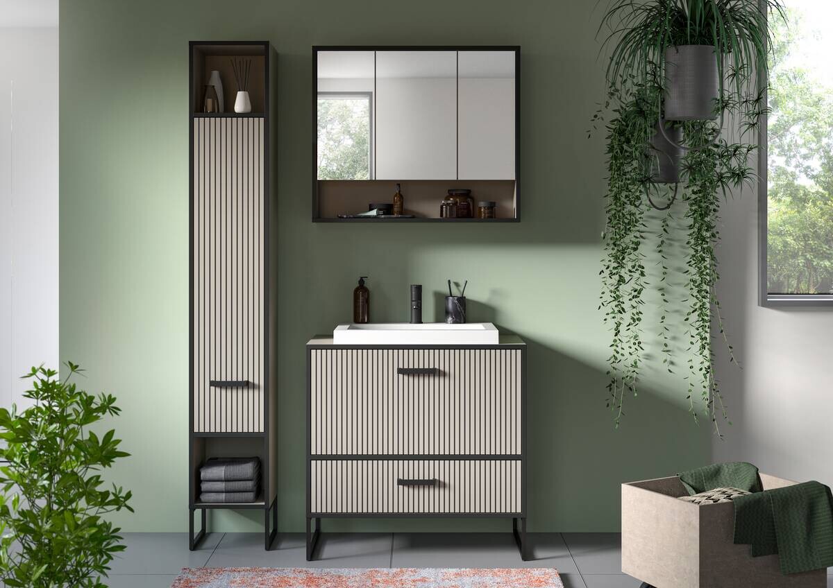 Badezimmer-Set BAGNO schwarz Kaschmirgrau Nachbildung B/H/T: ca. 125x192x48 cm